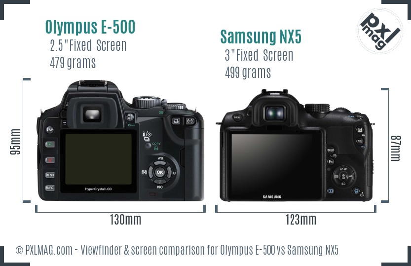Olympus E-500 vs Samsung NX5 Screen and Viewfinder comparison