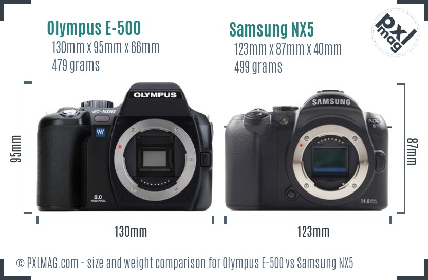 Olympus E-500 vs Samsung NX5 size comparison