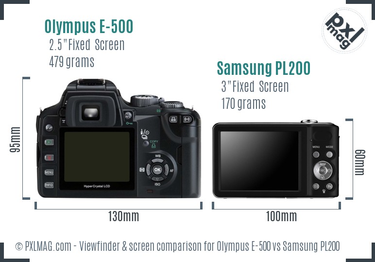 Olympus E-500 vs Samsung PL200 Screen and Viewfinder comparison