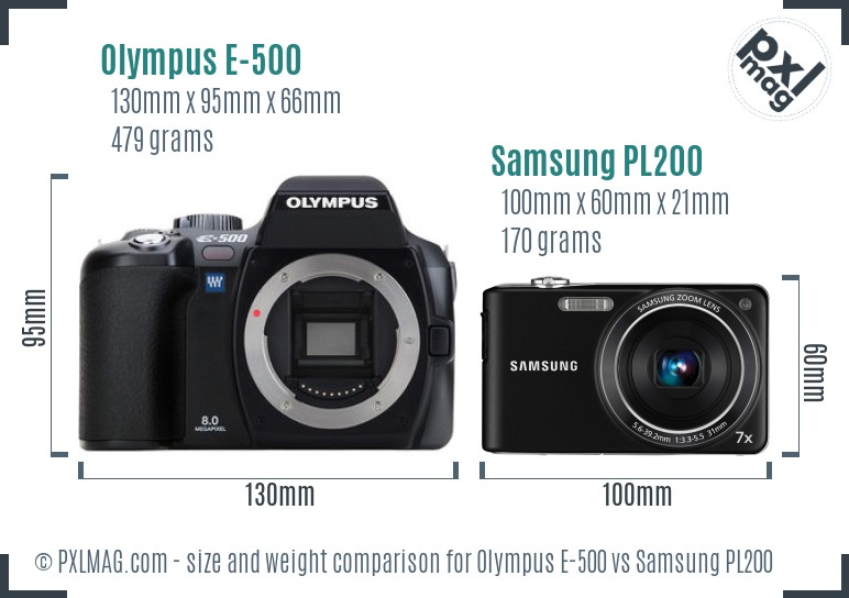 Olympus E-500 vs Samsung PL200 size comparison