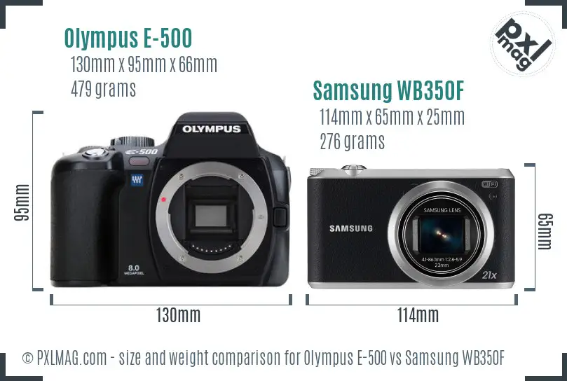 Olympus E-500 vs Samsung WB350F size comparison