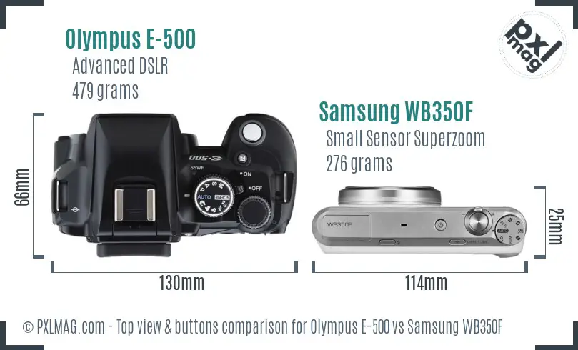 Olympus E-500 vs Samsung WB350F top view buttons comparison