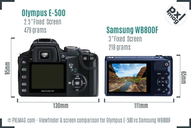 Olympus E-500 vs Samsung WB800F Screen and Viewfinder comparison Olympus E-500 vs Samsung WB800F Screen and Viewfinder comparison
