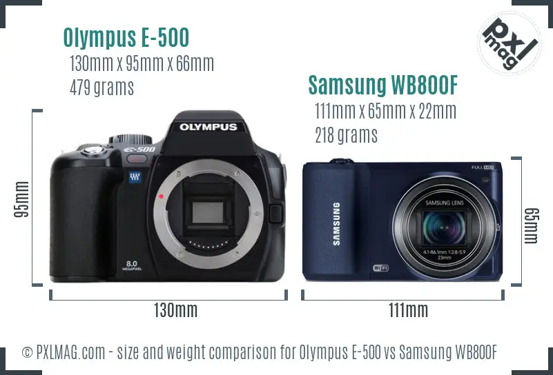 Olympus E-500 vs Samsung WB800F size comparison Olympus E-500 vs Samsung WB800F size comparison