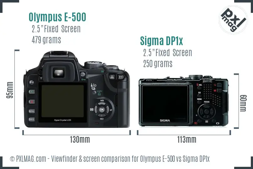 Olympus E-500 vs Sigma DP1x Screen and Viewfinder comparison