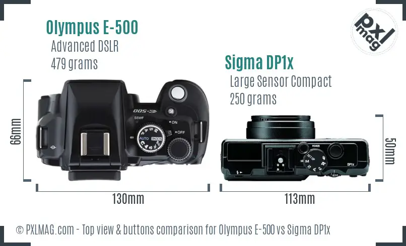 Olympus E-500 vs Sigma DP1x top view buttons comparison