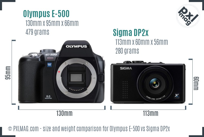 Olympus E-500 vs Sigma DP2x size comparison Olympus E-500 vs Sigma DP2x size comparison