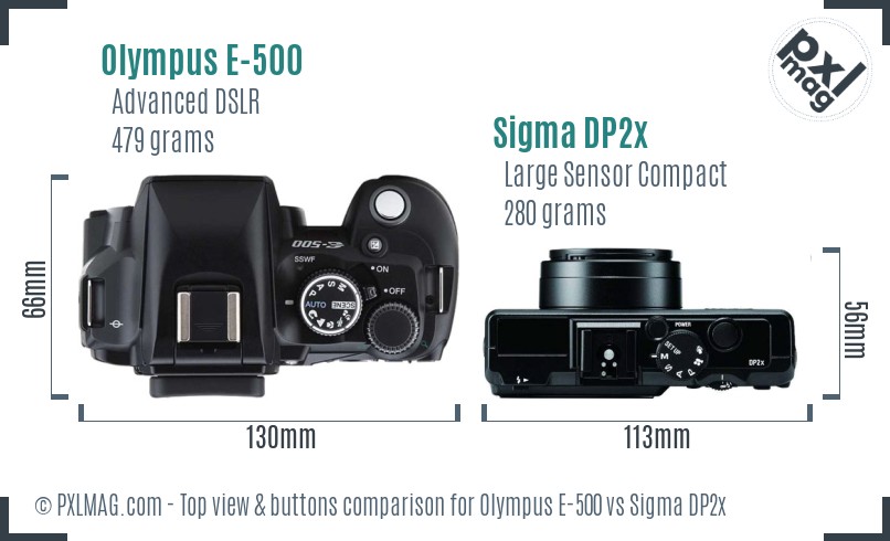 Olympus E-500 vs Sigma DP2x top view buttons comparison
