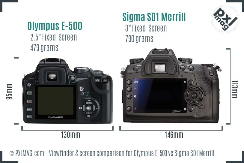 Olympus E-500 vs Sigma SD1 Merrill Screen and Viewfinder comparison