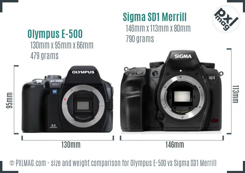 Olympus E-500 vs Sigma SD1 Merrill size comparison