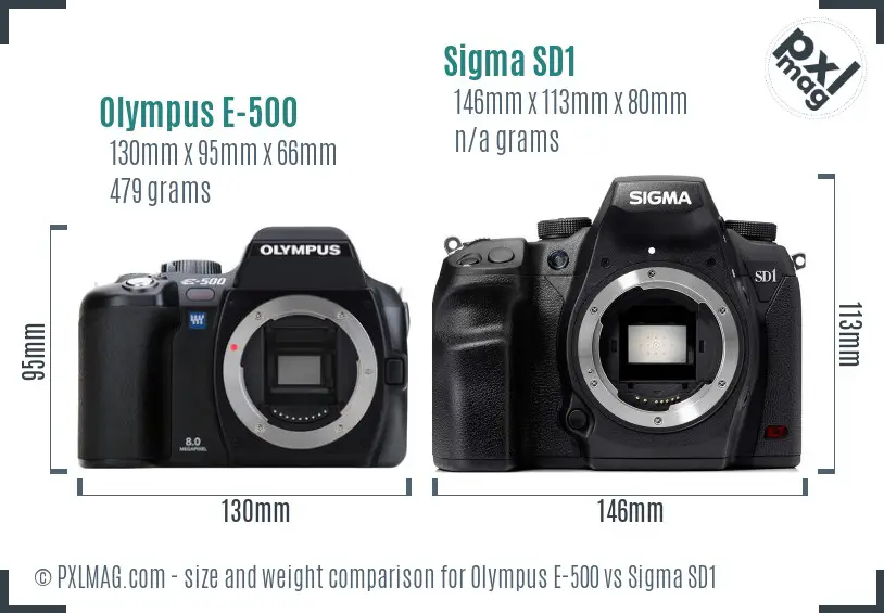 Olympus E-500 vs Sigma SD1 size comparison