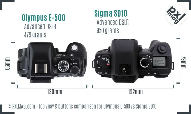 Olympus E-500 vs Sigma SD10 top view buttons comparison