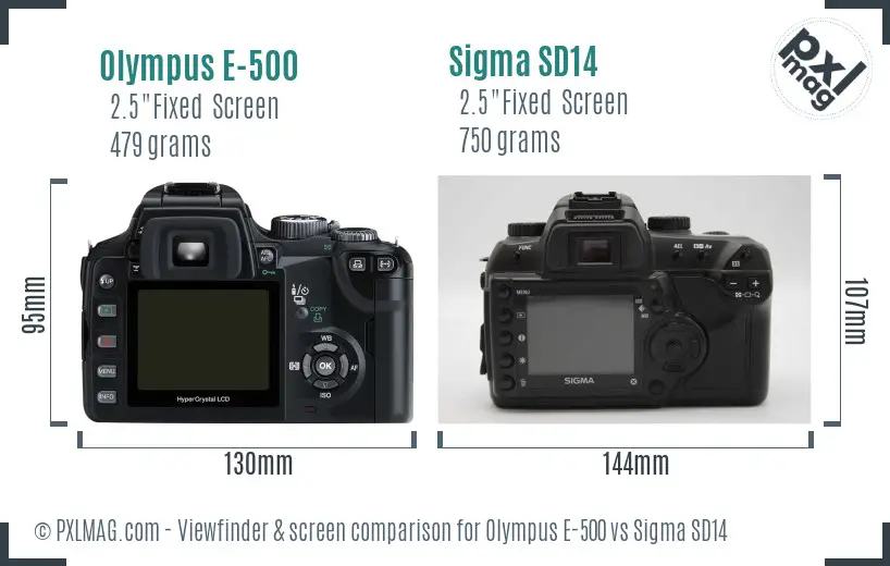 Olympus E-500 vs Sigma SD14 Screen and Viewfinder comparison
