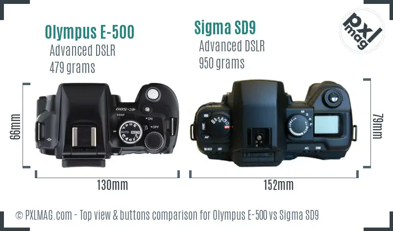 Olympus E-500 vs Sigma SD9 top view buttons comparison