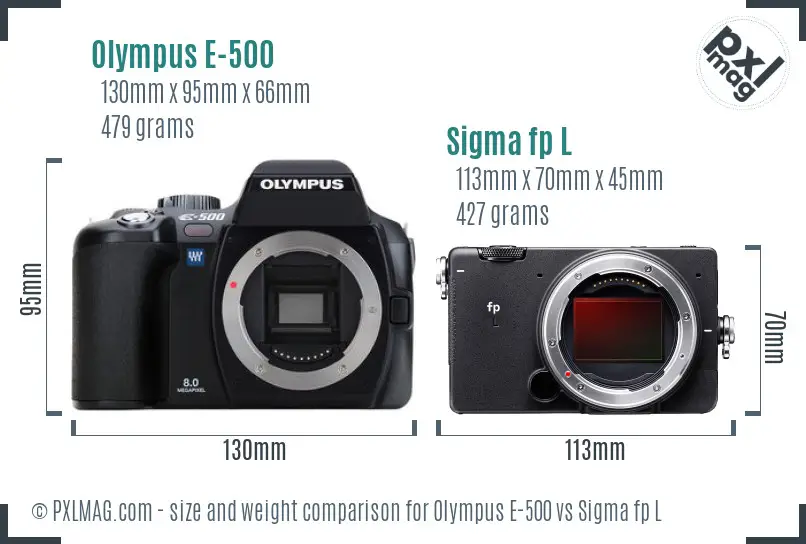 Olympus E-500 vs Sigma fp L size comparison