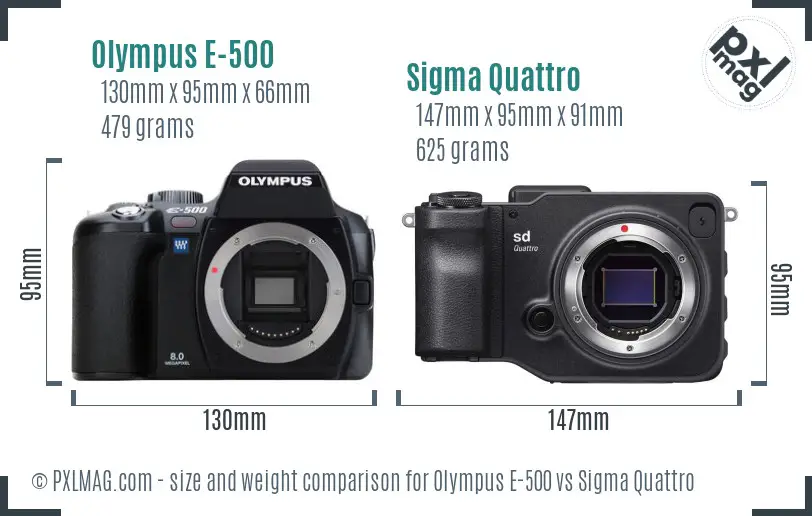 Olympus E-500 vs Sigma Quattro size comparison
