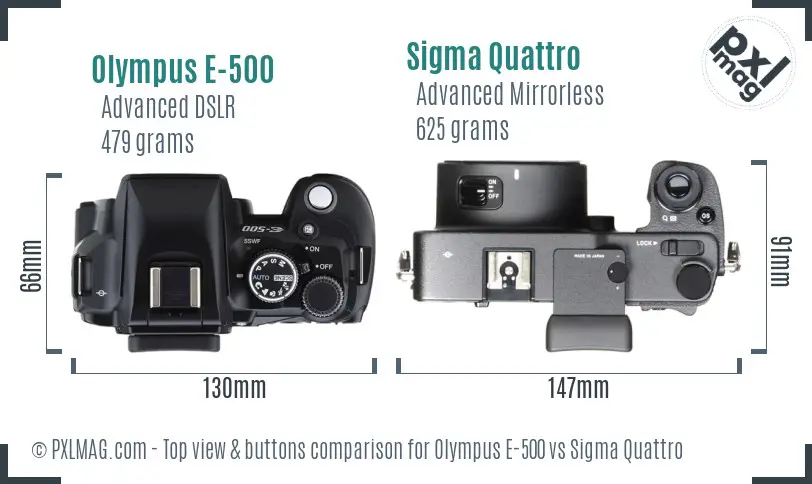 Olympus E-500 vs Sigma Quattro top view buttons comparison