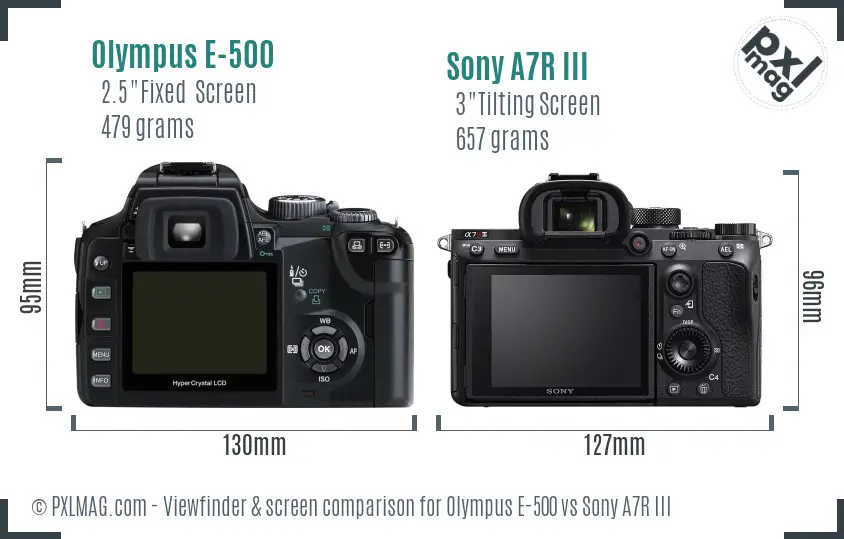 Olympus E-500 vs Sony A7R III Screen and Viewfinder comparison