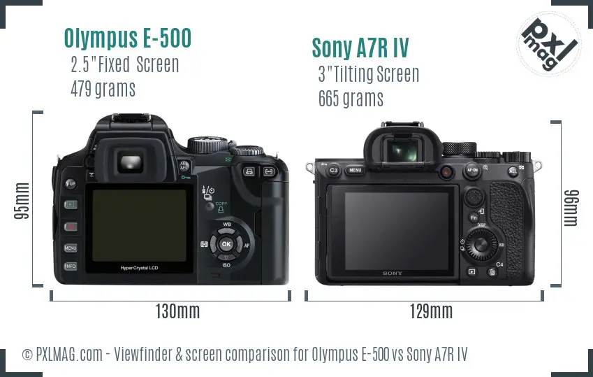 Olympus E-500 vs Sony A7R IV Screen and Viewfinder comparison