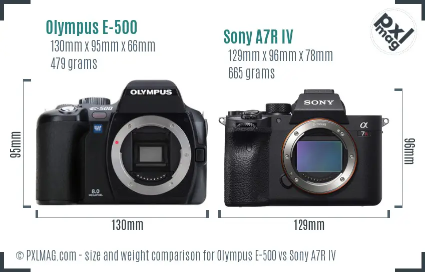 Olympus E-500 vs Sony A7R IV size comparison