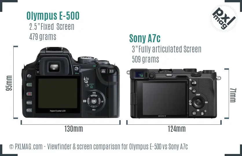 Olympus E-500 vs Sony A7c Screen and Viewfinder comparison