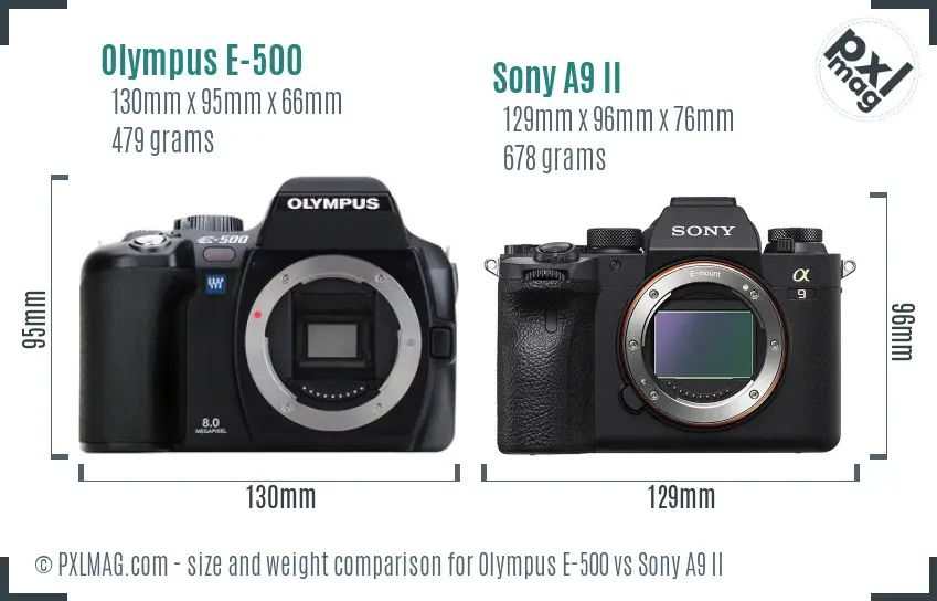 Olympus E-500 vs Sony A9 II size comparison