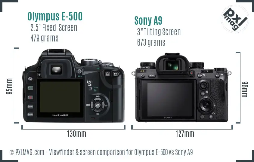 Olympus E-500 vs Sony A9 Screen and Viewfinder comparison