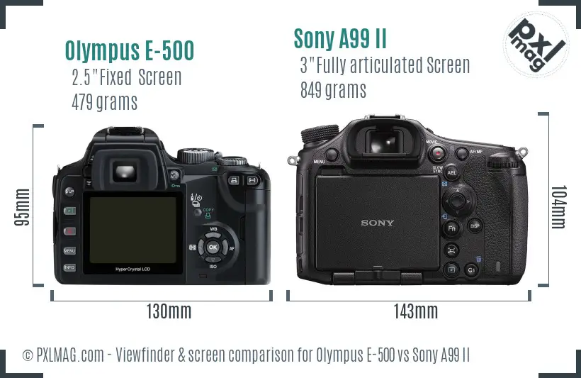 Olympus E-500 vs Sony A99 II Screen and Viewfinder comparison