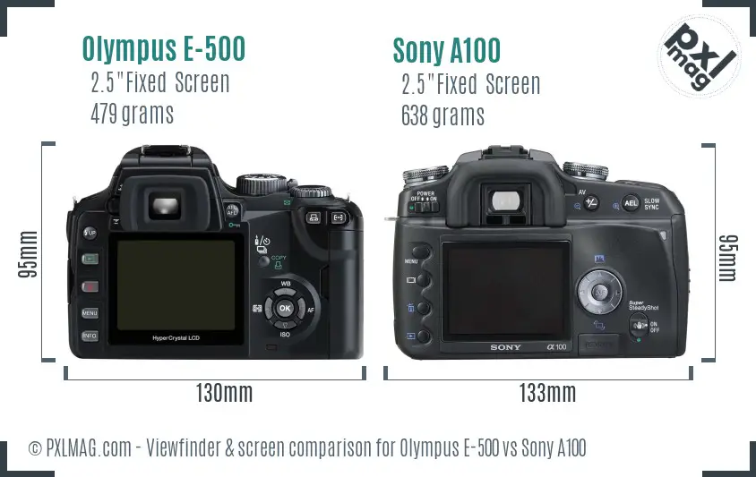 Olympus E-500 vs Sony A100 Screen and Viewfinder comparison