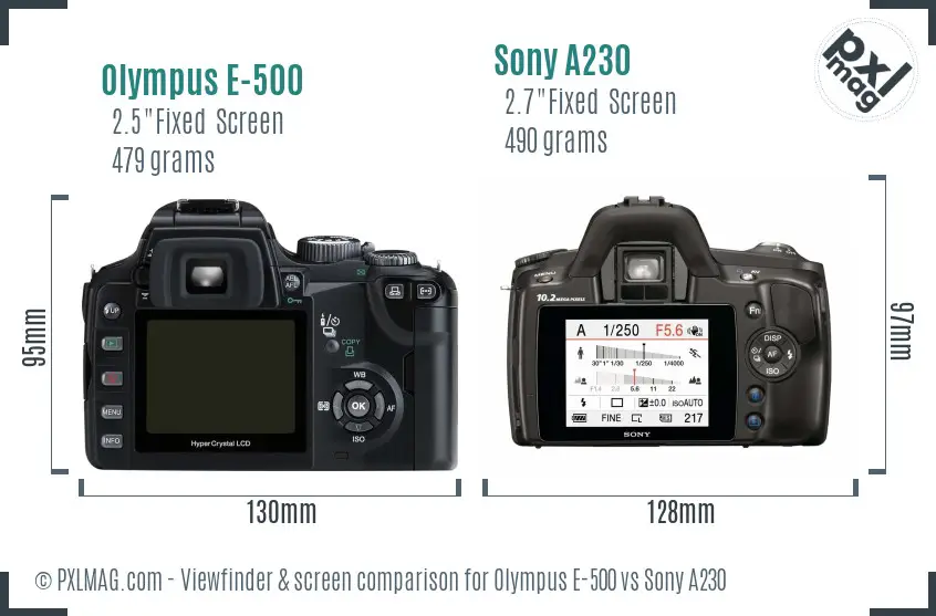 Olympus E-500 vs Sony A230 Screen and Viewfinder comparison