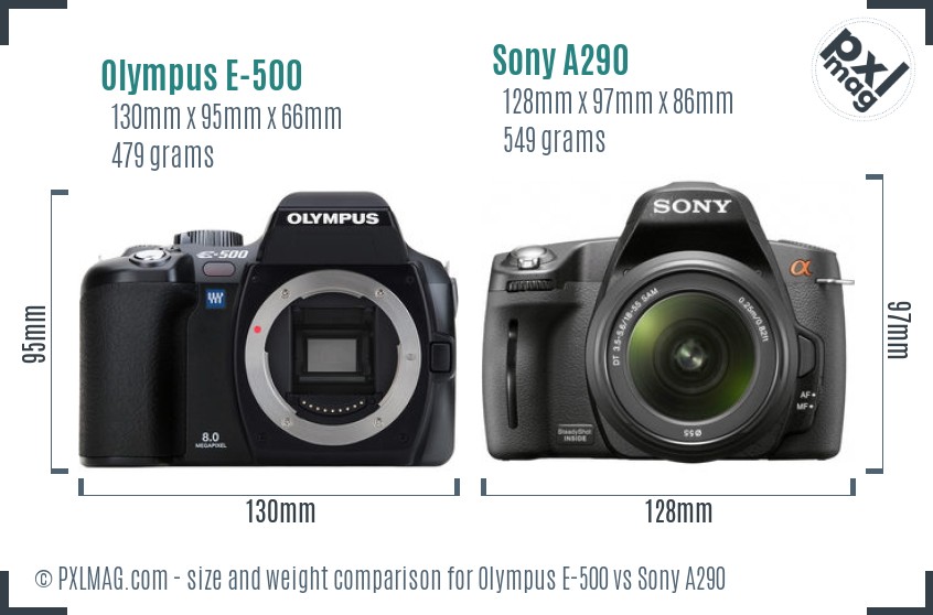 Olympus E-500 vs Sony A290 size comparison