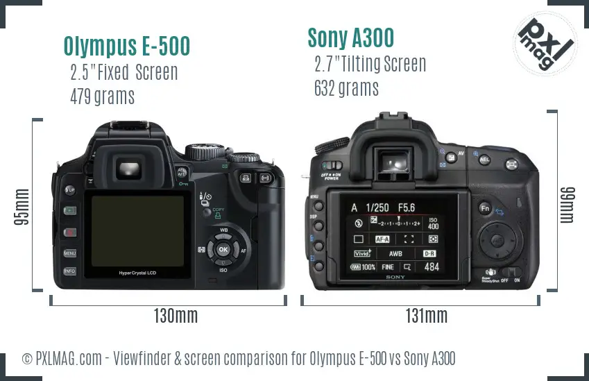 Olympus E-500 vs Sony A300 Screen and Viewfinder comparison