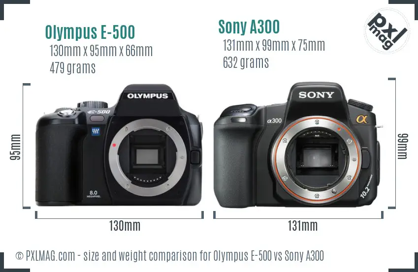 Olympus E-500 vs Sony A300 size comparison