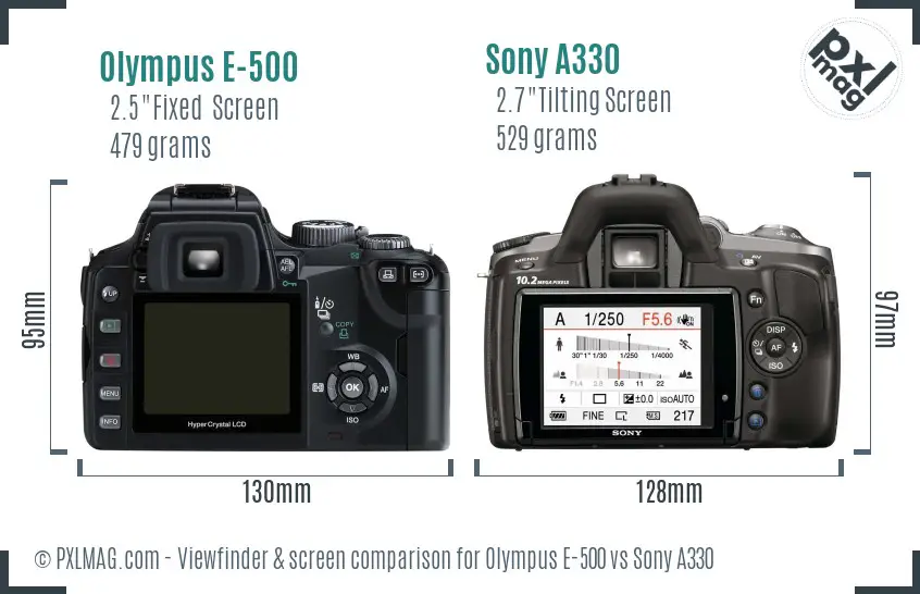 Olympus E-500 vs Sony A330 Screen and Viewfinder comparison