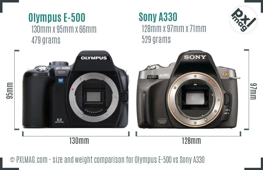 Olympus E-500 vs Sony A330 size comparison