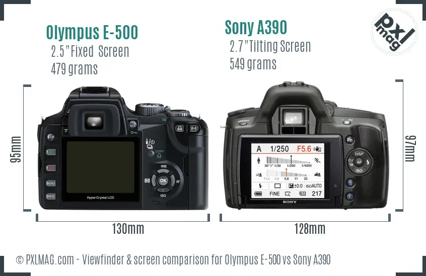 Olympus E-500 vs Sony A390 Screen and Viewfinder comparison