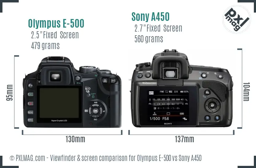 Olympus E-500 vs Sony A450 Screen and Viewfinder comparison