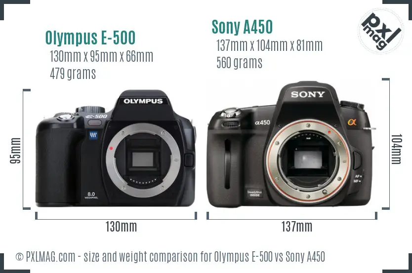 Olympus E-500 vs Sony A450 size comparison