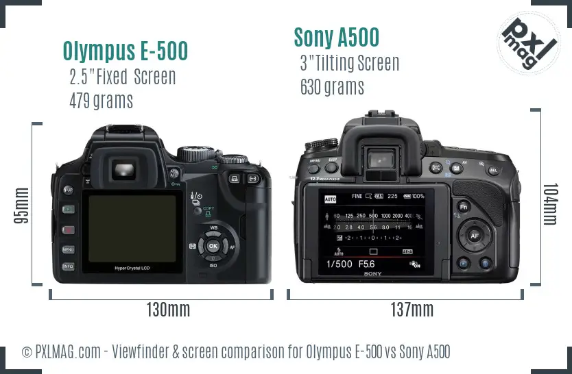 Olympus E-500 vs Sony A500 Screen and Viewfinder comparison