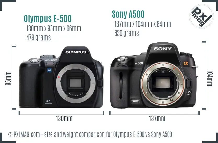 Olympus E-500 vs Sony A500 size comparison
