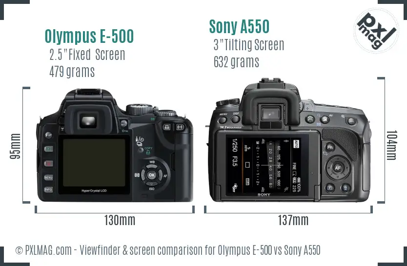 Olympus E-500 vs Sony A550 Screen and Viewfinder comparison