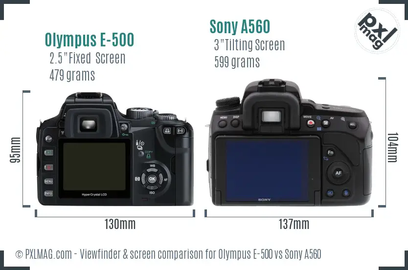 Olympus E-500 vs Sony A560 Screen and Viewfinder comparison