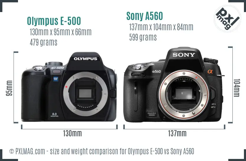 Olympus E-500 vs Sony A560 size comparison