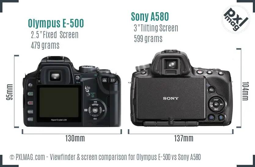 Olympus E-500 vs Sony A580 Screen and Viewfinder comparison