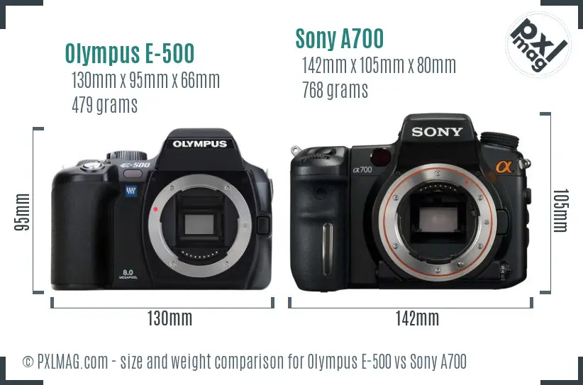 Olympus E-500 vs Sony A700 size comparison