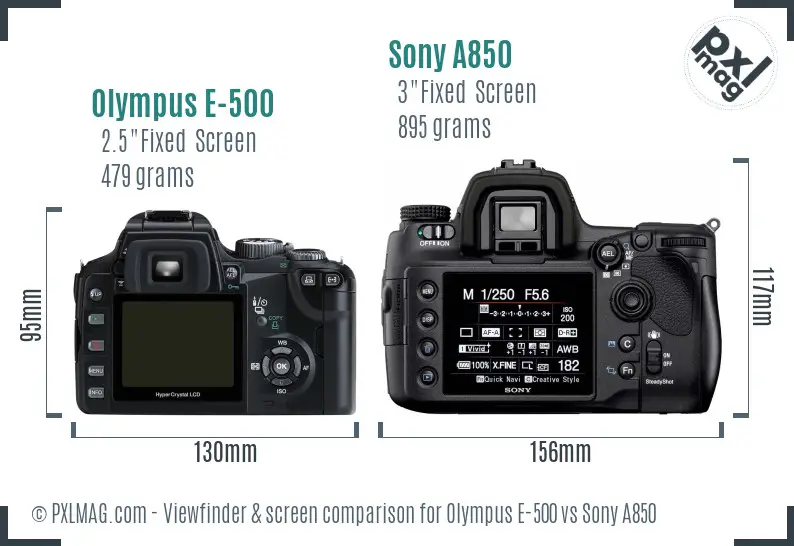 Olympus E-500 vs Sony A850 Screen and Viewfinder comparison