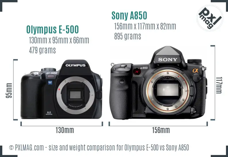 Olympus E-500 vs Sony A850 size comparison