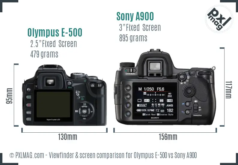 Olympus E-500 vs Sony A900 Screen and Viewfinder comparison