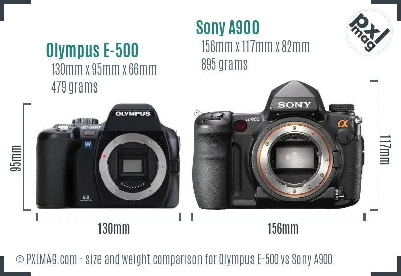 Olympus E-500 vs Sony A900 size comparison