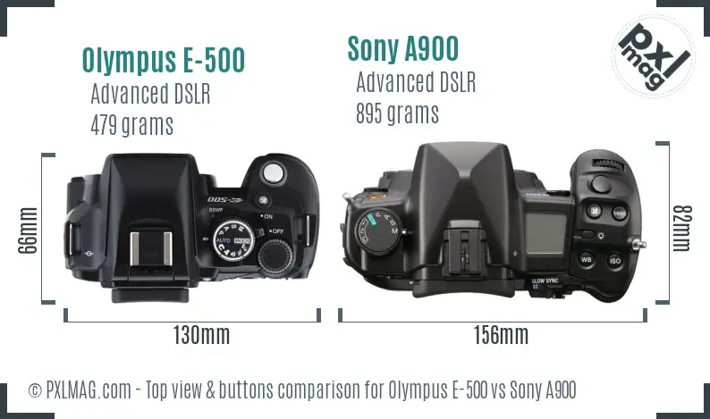 Olympus E-500 vs Sony A900 top view buttons comparison
